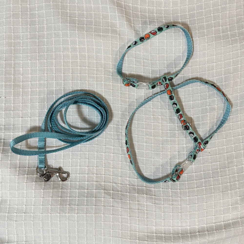 Blue with sushi deign cat or dog Harness and Leash Set